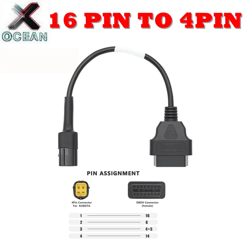 

Новейший кабель для Kubota Diagmaster 4-контактный адаптер для OBDII 16-контактный строительный диагностический инструмент считыватель кодов