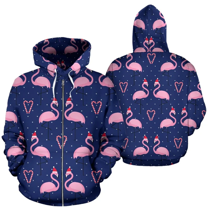 Flamingo 3D Printing Autumn Zip Up Hoodies Men Personality Fashion Hoodie Oversized Sports Women Zipper Hoodies Kids Clothing