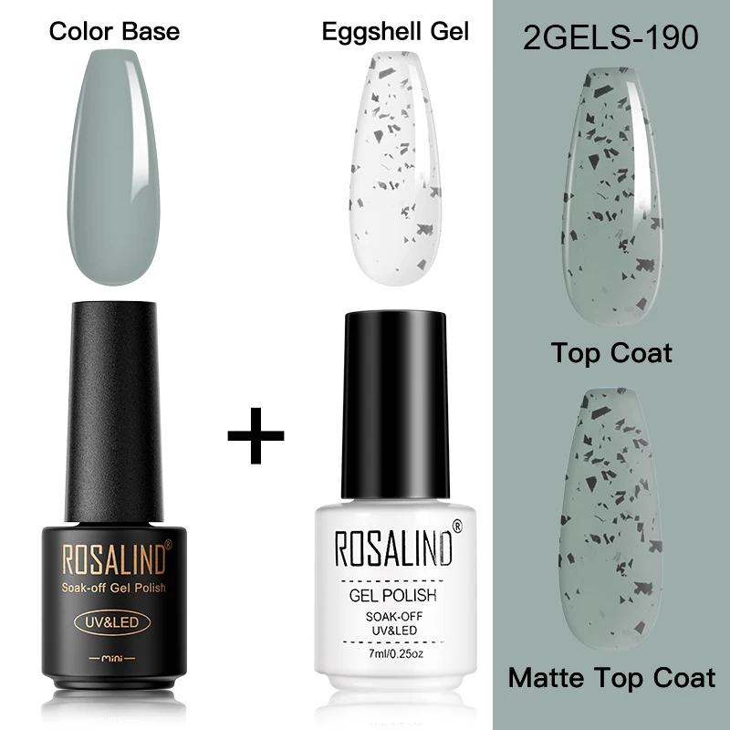 

ROSALIND 2pcs Gel Eggshell Effect Set Stylish Nail Gel Polish Kit Semi Permanent Hybrid Varnish UV Base Top Coat Gel Nail Beauty