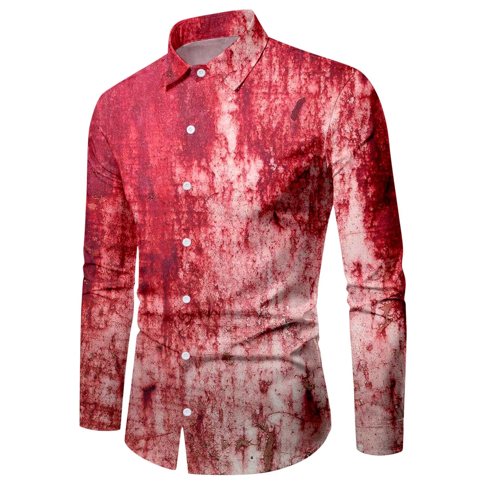 Halloween Shirts Mens Gothic Bloodstain Printed Turn Down Collar Blouses Slim Gothic Streetwear Shirts Outwear Holiday Shirts