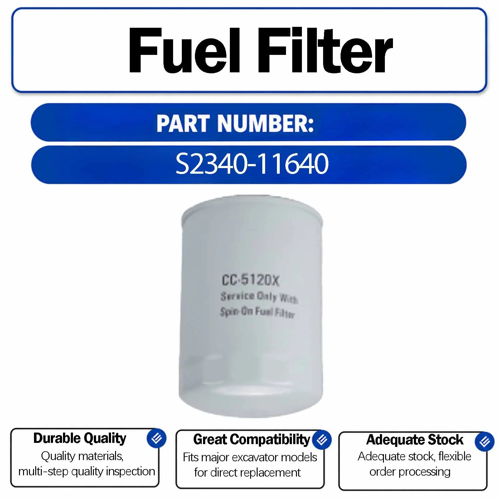 Fuel Filter 23390-E0080 For Hitachi EX220 EX220-1 EX220-2 EX220-3 EX220-5 EX270 EX270-2 EX270-5 EX300-1 Crawler Excavators