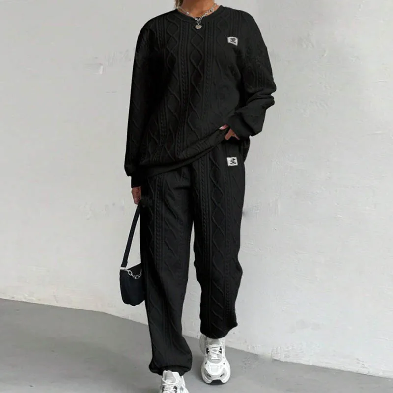 Women Autumn Sweatshirt Set Winter Fashion Solid color Loose hoodies pullover top and long pants 2pcs set Female sport tracksuit