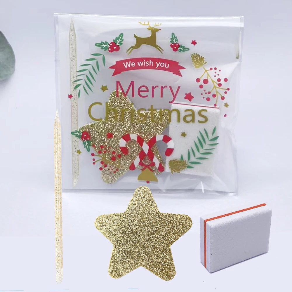 

20Sets Christmas Manicure Set Individually Package With Star Nail File Sponge Square Nail File Buffer Double-ended Cuticle Stick