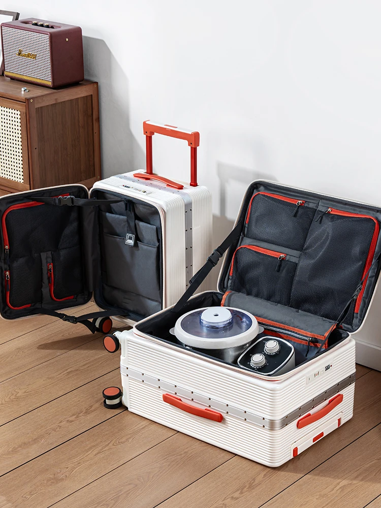 

Kangaroo side open suitcase deep warehouse opening female strong and durable front cover password travel trolley leather case