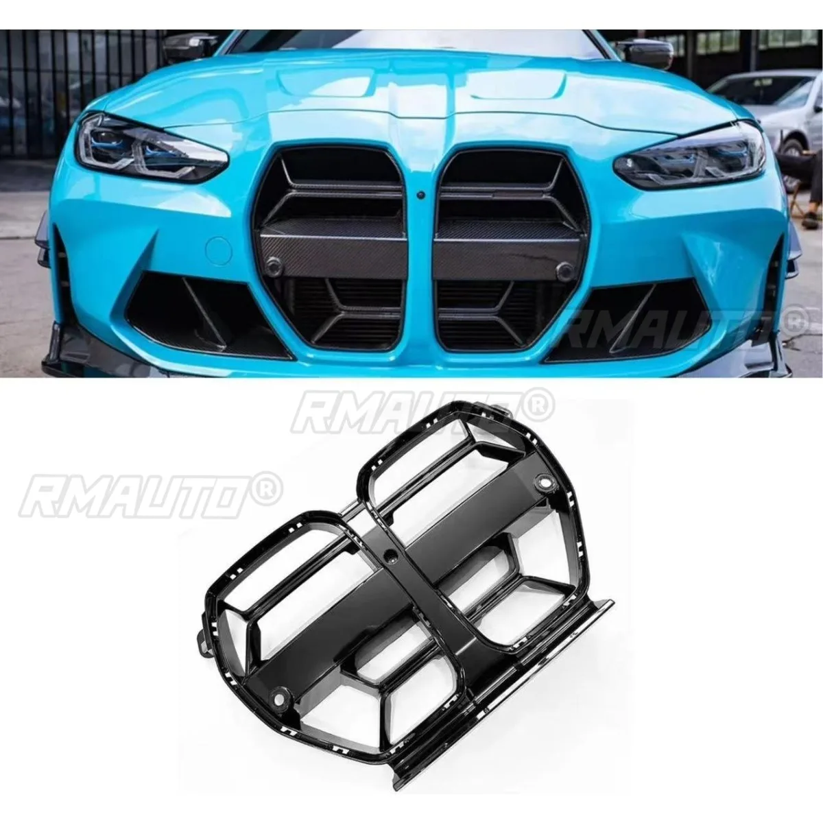 Car Bumper Grill Decorative Strips Racing Grille Gloss Black Front Bumper Grill For BMW M3 M4 G80 G82 2020-2024 Exterior Part