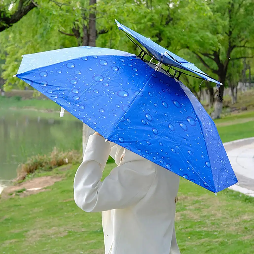 Sombrero de paraguas de pesca, sombrilla de doble capa montada en la cabeza, a prueba de viento, Anti ultravioleta, para exteriores