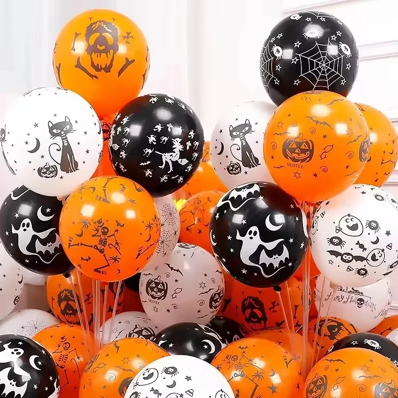 10/100 Stück 12 Zoll gruselige Halloween-Kürbis-Geist-Spinne-Latex-Luftballons für Kinder, Globo-Luftballons, Happy Helloween-Geburtstagsparty-Versorgung