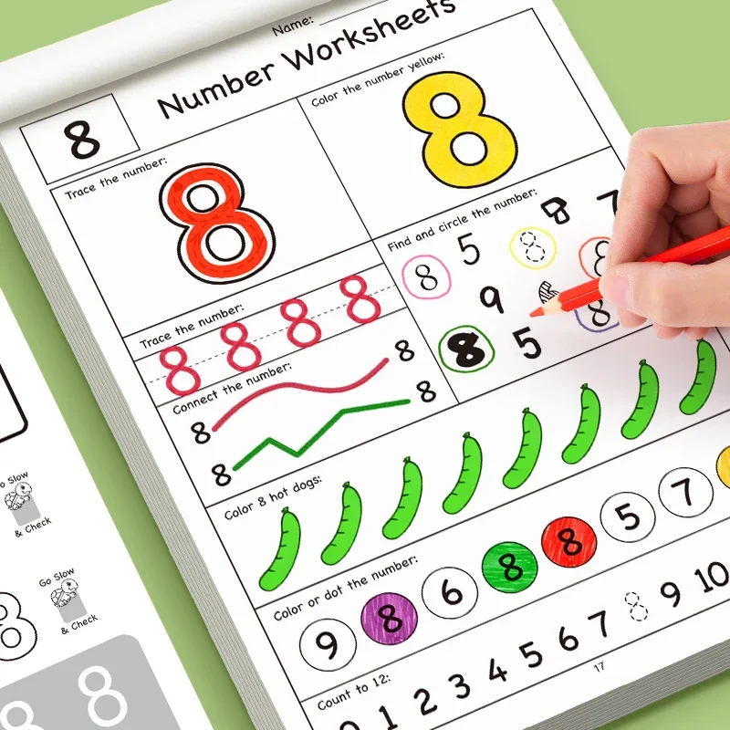 32-Page Illustrated Math Workbook Designed for Interactive Preschool Learning, Featuring Number Tracing 0-12 Practice Book