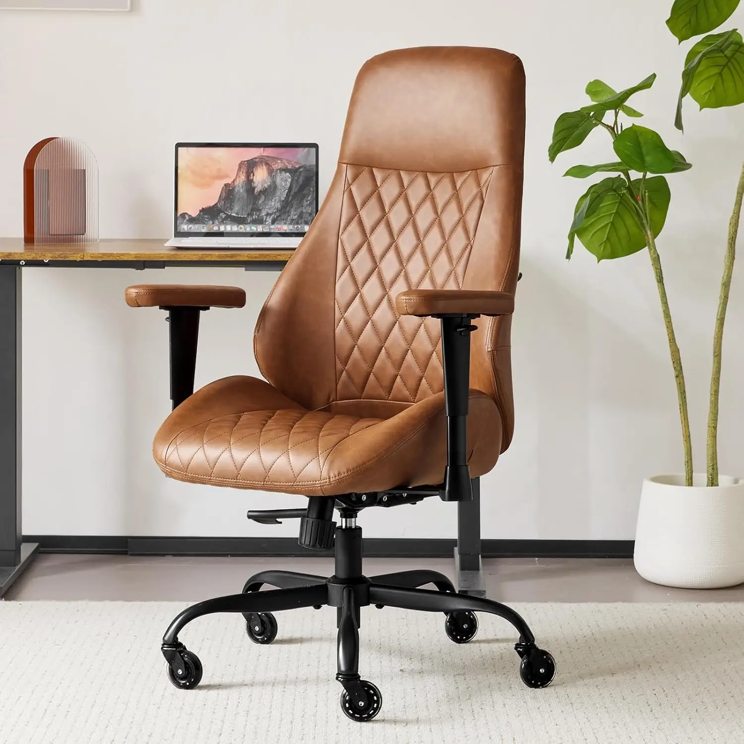 

Desk Chair High Back Office Rubber Casters Ergonomic Computer Chair with Lumbar Support Adjustable Height Rolling Swivel Chair