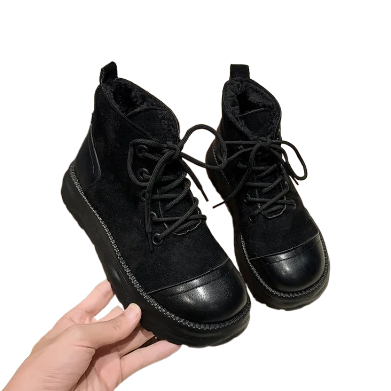 Boots Women is  Leather Flat Short Leath Boots Autumn Winter Motorcycle Boots Fashion Female Chunky Heel Platform Boots Casual