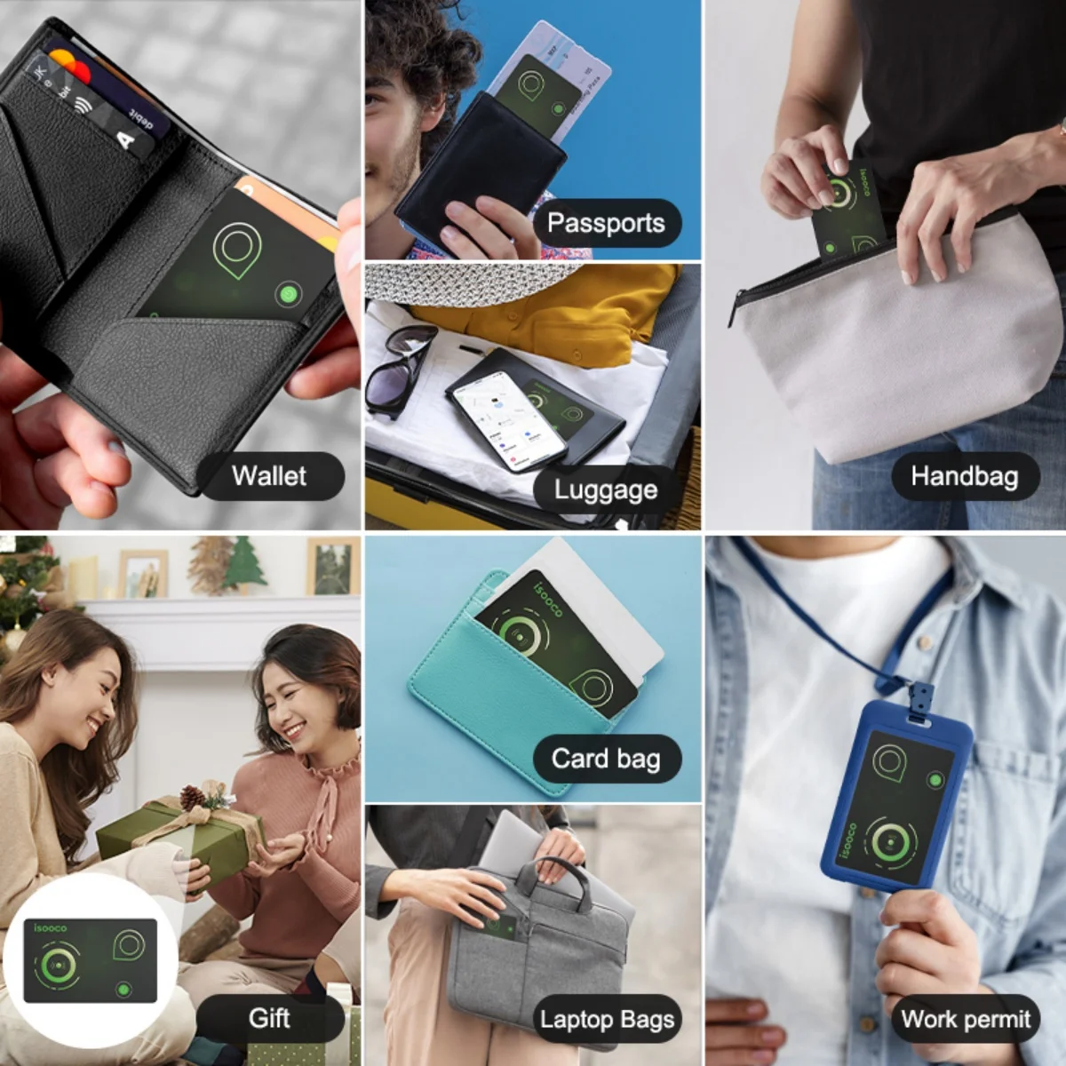 1/2 قطعة بطاقة تتبع بلوتوث للشحن اللاسلكي isooco (iOS فقط، وليس Android)، علامة الموقع الذكي، جهاز تعقب عالمي، مكتشف العناصر