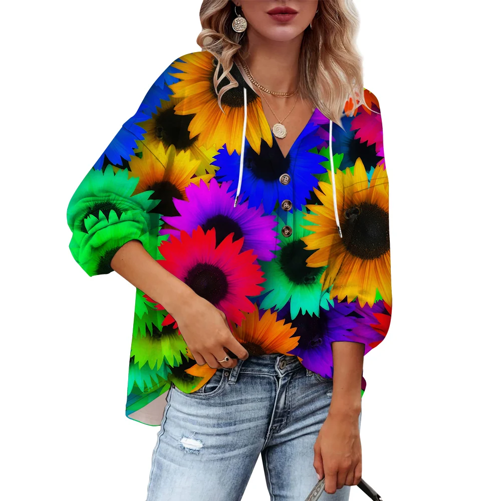 

CLOOCL Women Hoodies Long Sleeve Hooded Sweatshirt Watercolor Sunflower Print Loose Casual Autumn Tops Trendy Floral Hoodies