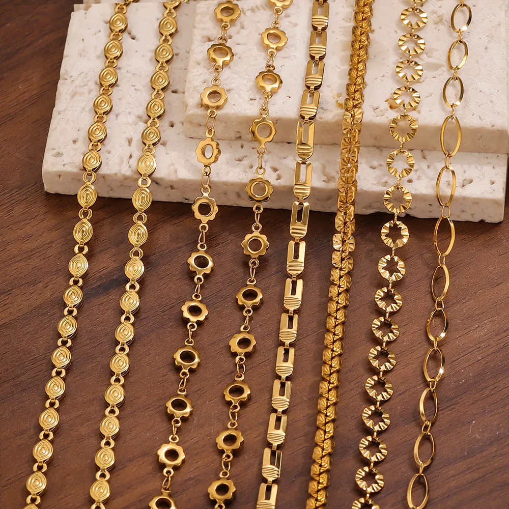 

1m Stainless Steel Link Chains 18K Gold Plated Pentagram Flower Chains for DIY Women Necklace Bracelet Making Supplies Wholesale