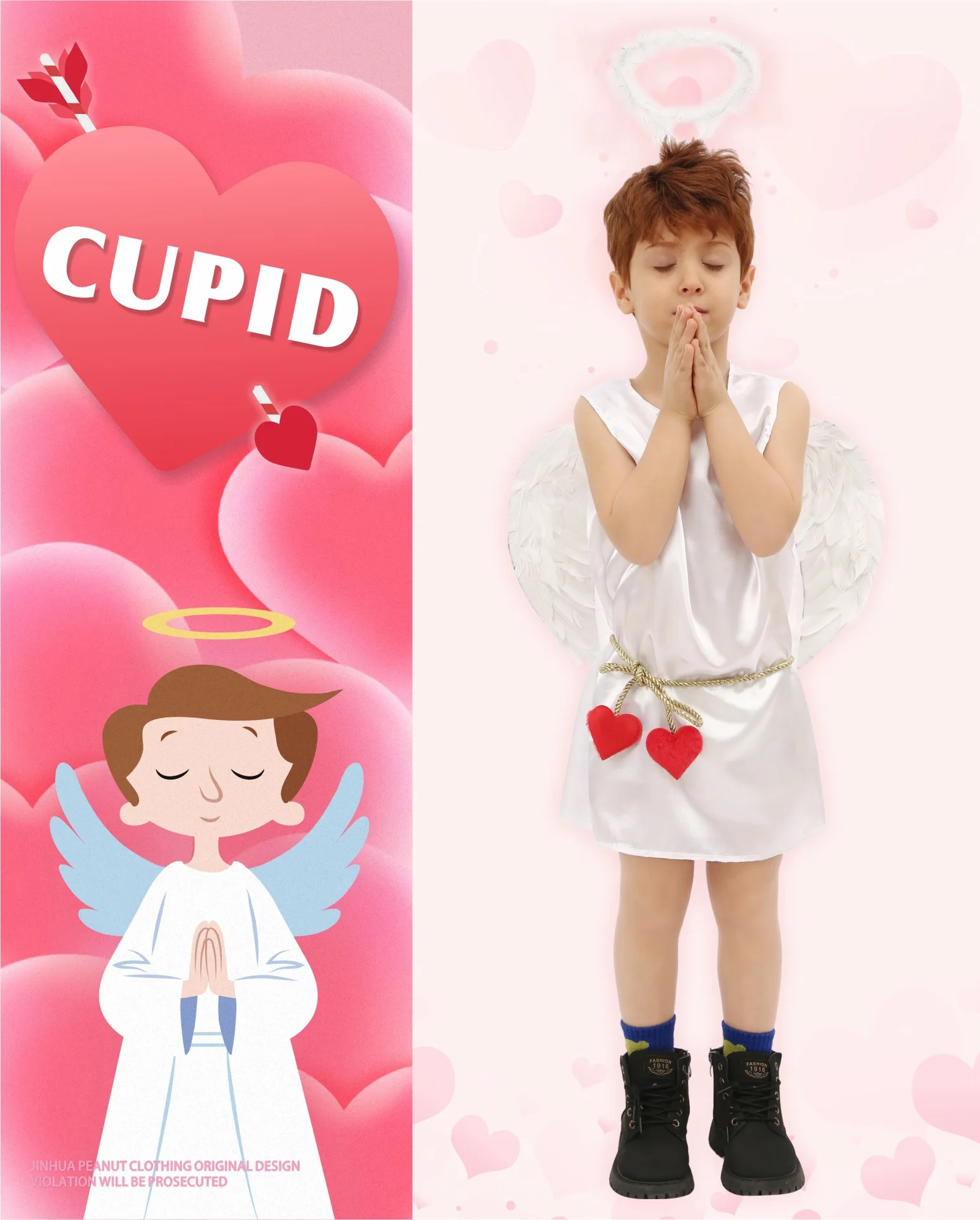 

Наряд для косплея Купидона для мальчиков и девочек с бантом и крыльями для тематической вечеринки ко Дню святого Валентина, школьных игр