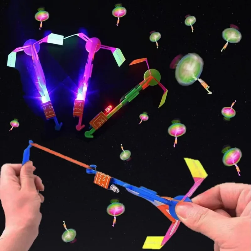 Summer Outdoor Games LED Lights Arrow Slingshots Flying Toys Kids Flying Helicopters Birthday Party Fun Gifts Elastic Slingshots