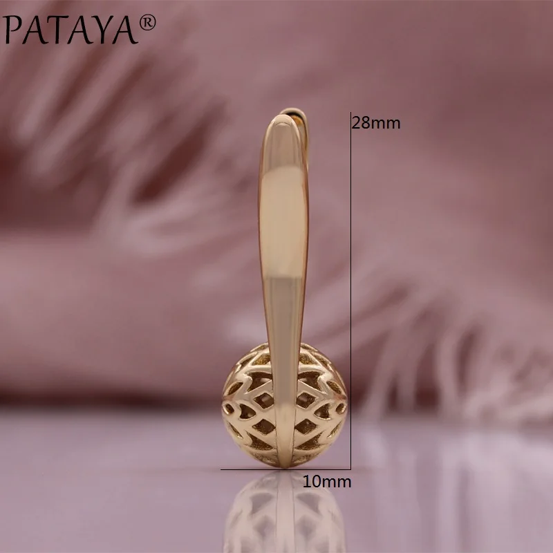 PATAYA Unique Glossy Ball Drop Earrings for Women Fashion Hollow Pattern Champagne Gold Color Retro Ethnic Daily Jewelry