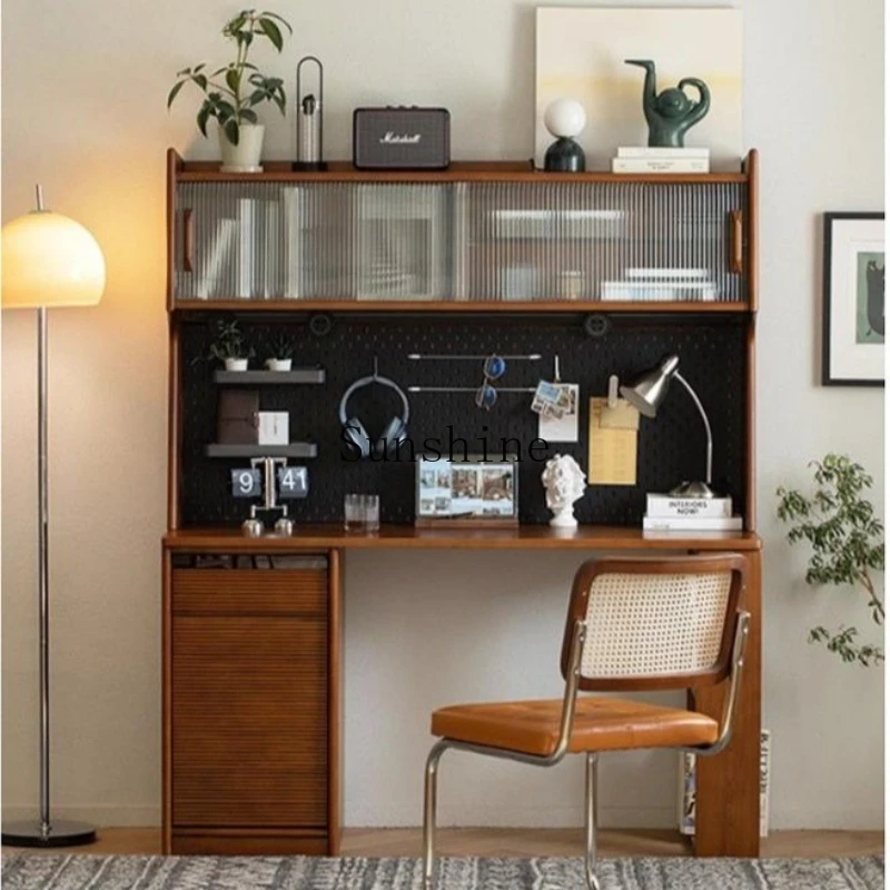 Nordic, solid wood multi-functional learning and writing bookshelf integrated, new Chinese retro