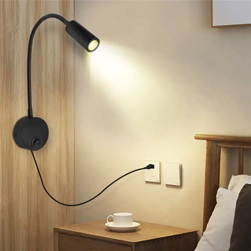 AA19 Wall-Mounted Reading Lamp Wall Lamp Hose Bedside Lamp Switch Control Minimalist Style Wall Lamp(Black US Plug)