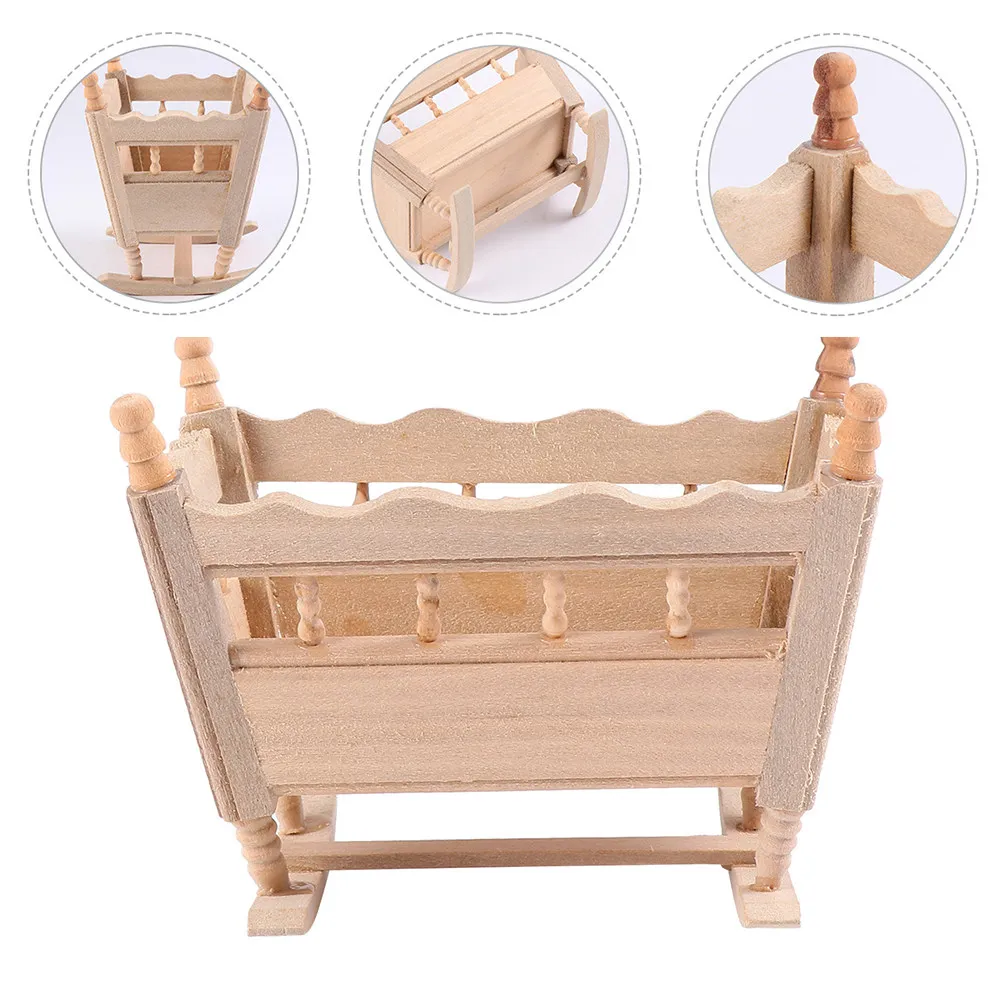

Миниатюрная деревянная колыбелька, мини-мебель, аксессуар для мини-домика, декоративное украшение для DIY-сцен, декор для миниатюрных комнат