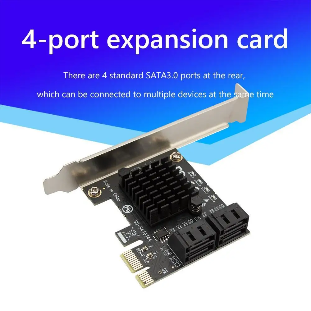 

4 Ports SATA III PCI E Express 3.0 X1 Controller Expansion Card Adapter 6Gbps Extender Riser Adapter Card Power Cable
