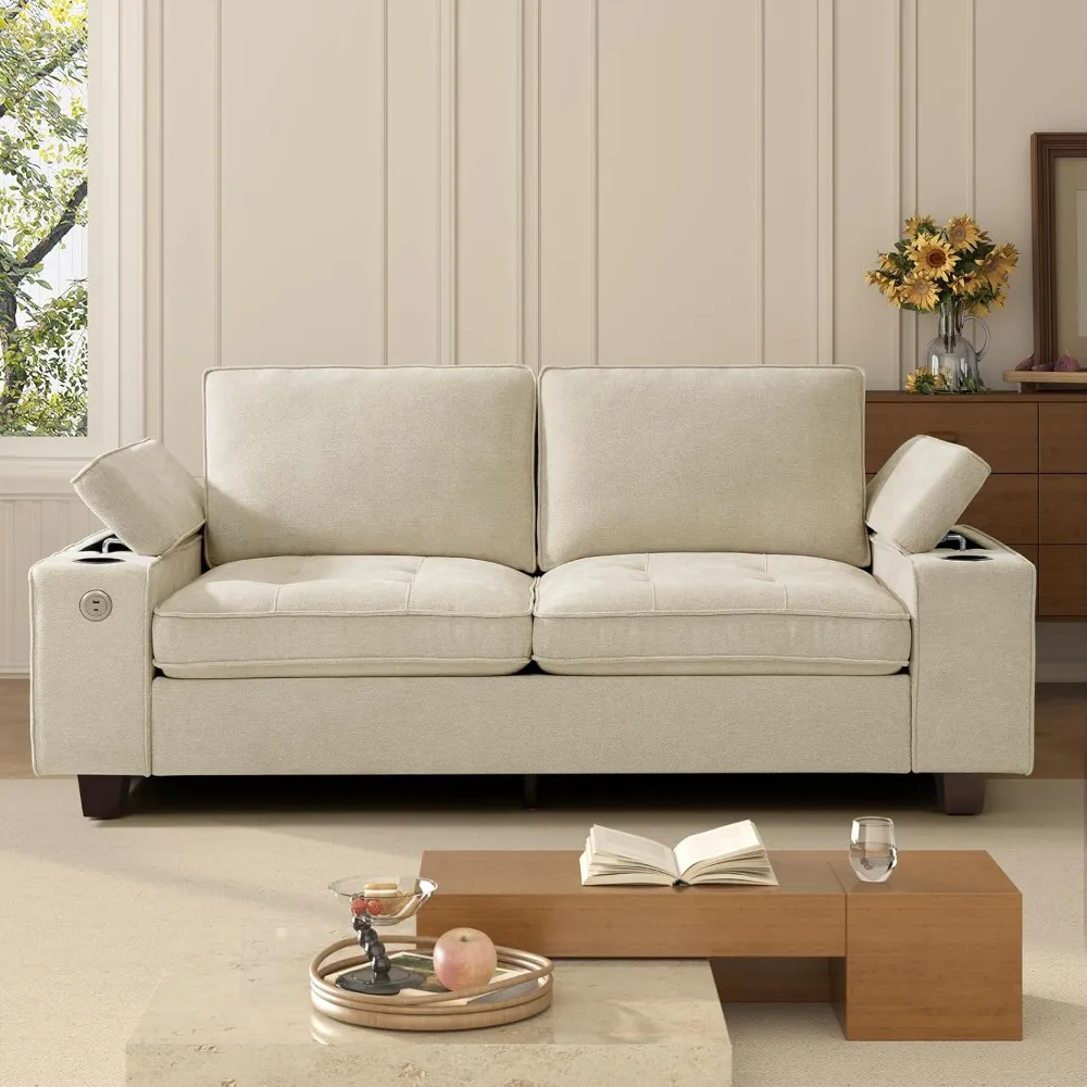 

84 Loveseat for Living Room, Modern Chenille Upholstered 2-Seater Loveseat Couch for Apartment, Solid Wood Sofa with Adjustable