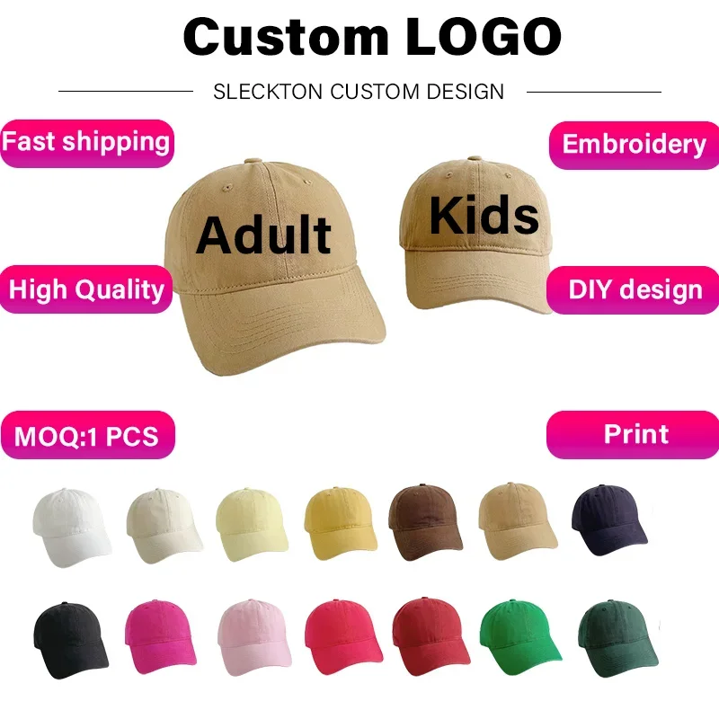 SLECKTON Customized Logo Baseball Hat for Kids and Adult Family Caps Logo Print Summer Sun Hat Outdoor Activity Wholesale Gorros