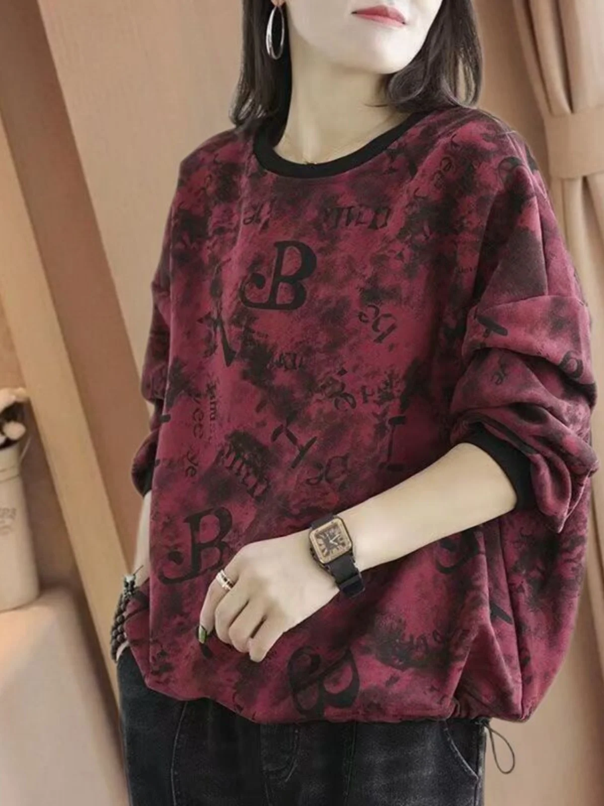 

Утепленная флисовая толстовка женская свободного кроя с длинным рукавом, осенне-зимняя, новая, в стиле ретро, модная одежда для мам, хлопковый свитшот