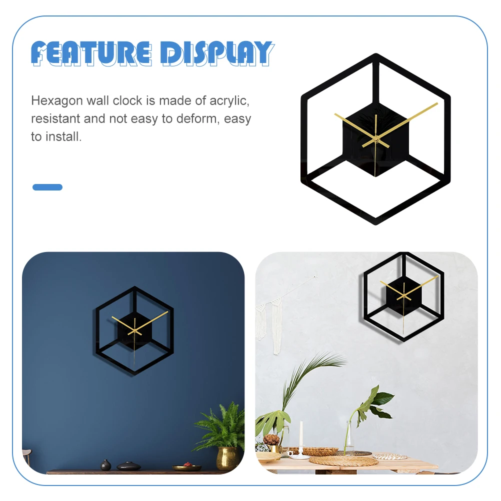 

Acrylic Hexagon Wall Clock Silent Decorative For Living Room Bedroom Bar Hotel Home Decoration Wall Art