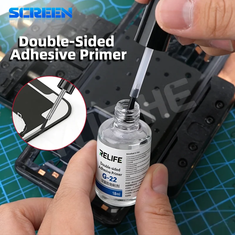 RELIFE G-22 Double-Sided Adhesive Primer 18ml with Built-In Brush Threaded Mouth for Phone Frame Car Plastic Glass Repair