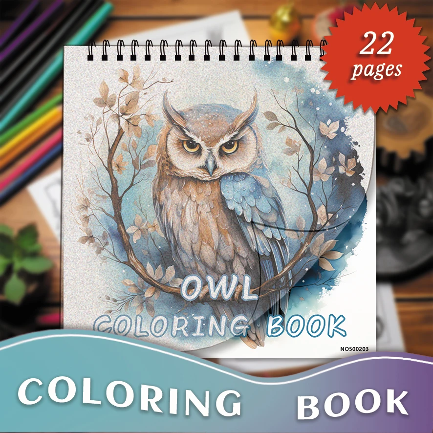 Owl Coloring Pages Book 8.27x8.27 inches 22 Sheets Relaxing Gift for Family