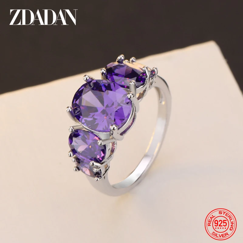 ZDADAN 925 Sterling Silver Amethyst Finger Ring For Women Fashion Wedding Jewelry Gifts