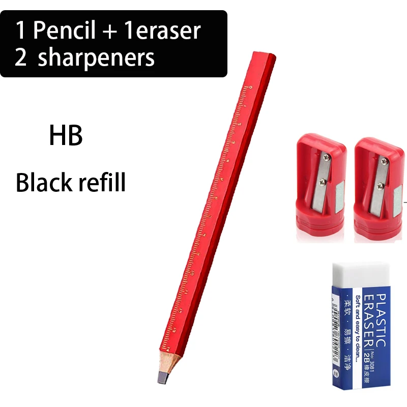 JOMPENS Anti-Slip Houten Potlood Millimeterschaal Professionele Kwaliteit Houtbewerking HB Potlood Zwart HB Lood Platte Octagon Tekening