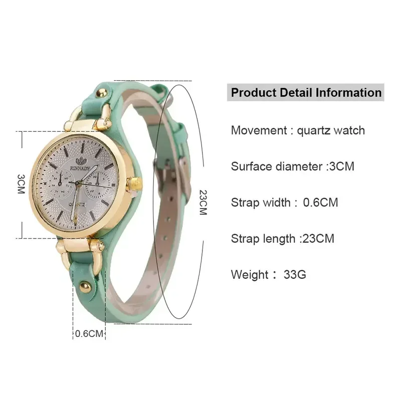 Rebite redondo feminino pulseira de couro PU, relógio de quartzo analógico feminino, relógio de pulso de luxo, presente, moda casual