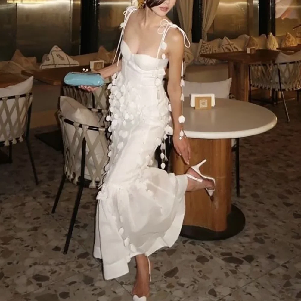 Maßgeschneiderte Sexy Jersey Meerjungfrau Kristall 3D Blumen Spaghettiträger Abendkleid Mode ärmellose bodenlange Ballkleider