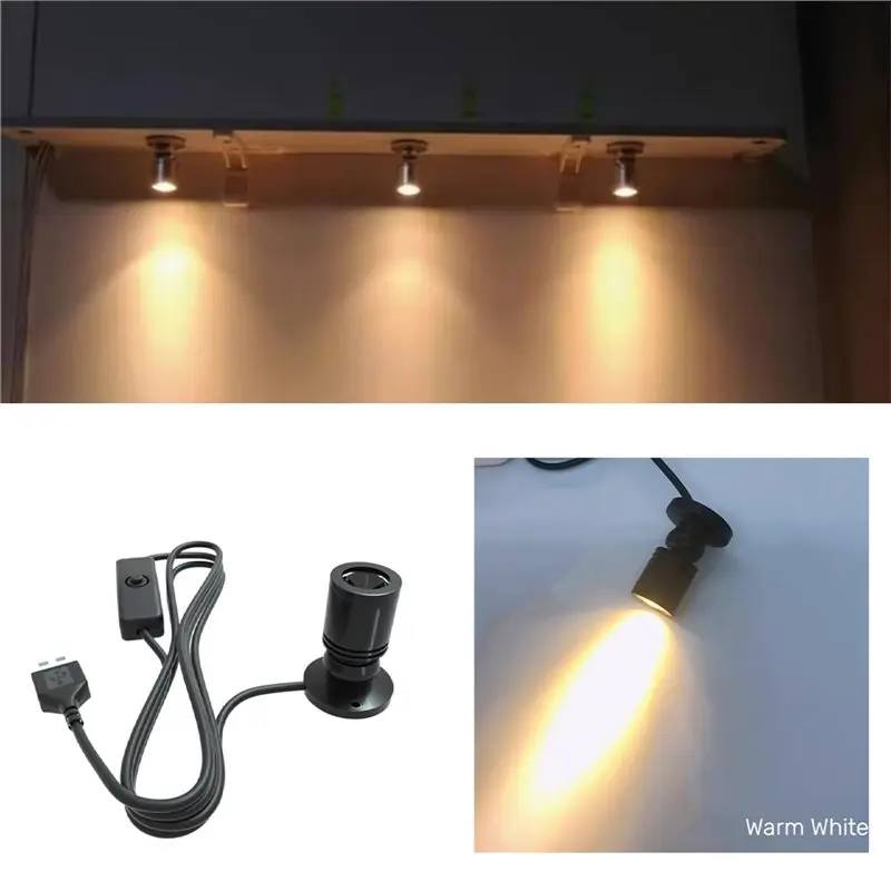 โคมไฟติดเพดานแบบติดตั้งบนพื้นผิวสำหรับตู้โชว์เครื่องประดับ พร้อมปลั๊ก USB