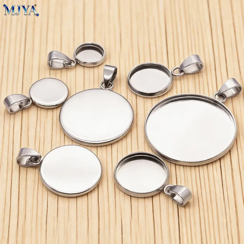 MJYA 10pcs Stainless Steel Cabochon Bases 10-30mm Inner Size Jewelry Making Pendant Settings DIY Accessories Won't Discolor