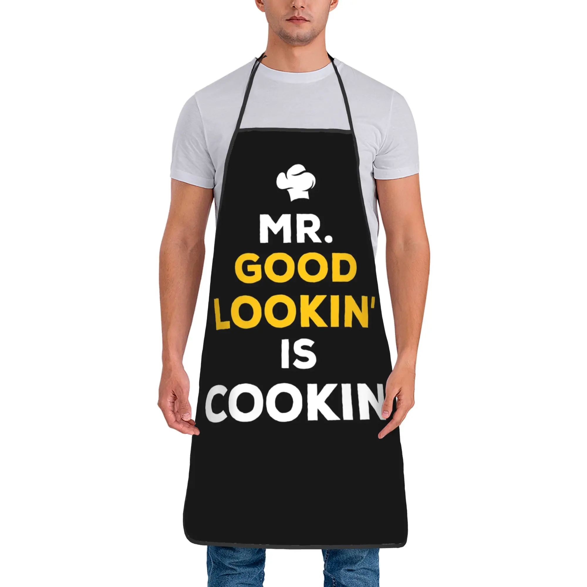 

Mr. Good Lookin' Is Cookin' Bib Aprons Waterproof Polyester Funny Chef Father Household Pinafore Male Female Adult Hairstylist