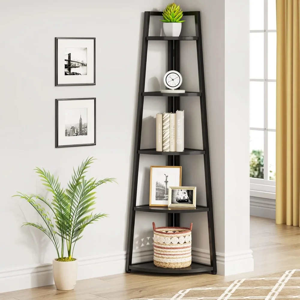 

5 Tier Corner Bookshelf and Bookcase, 70 inch Tall Corner Shelves Standing Shelving Unit Indoor Plant Stand for Living