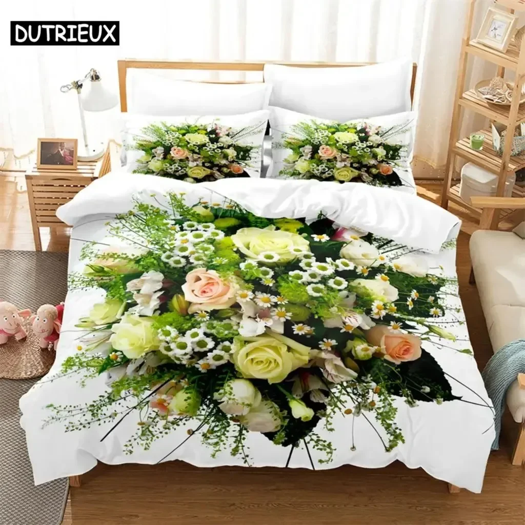 

New 3D Print Green Rose Flower Comfortable Duvet Quilt Cover Pillowcase Bedding Set Children Bedroom Decoration Home Textile