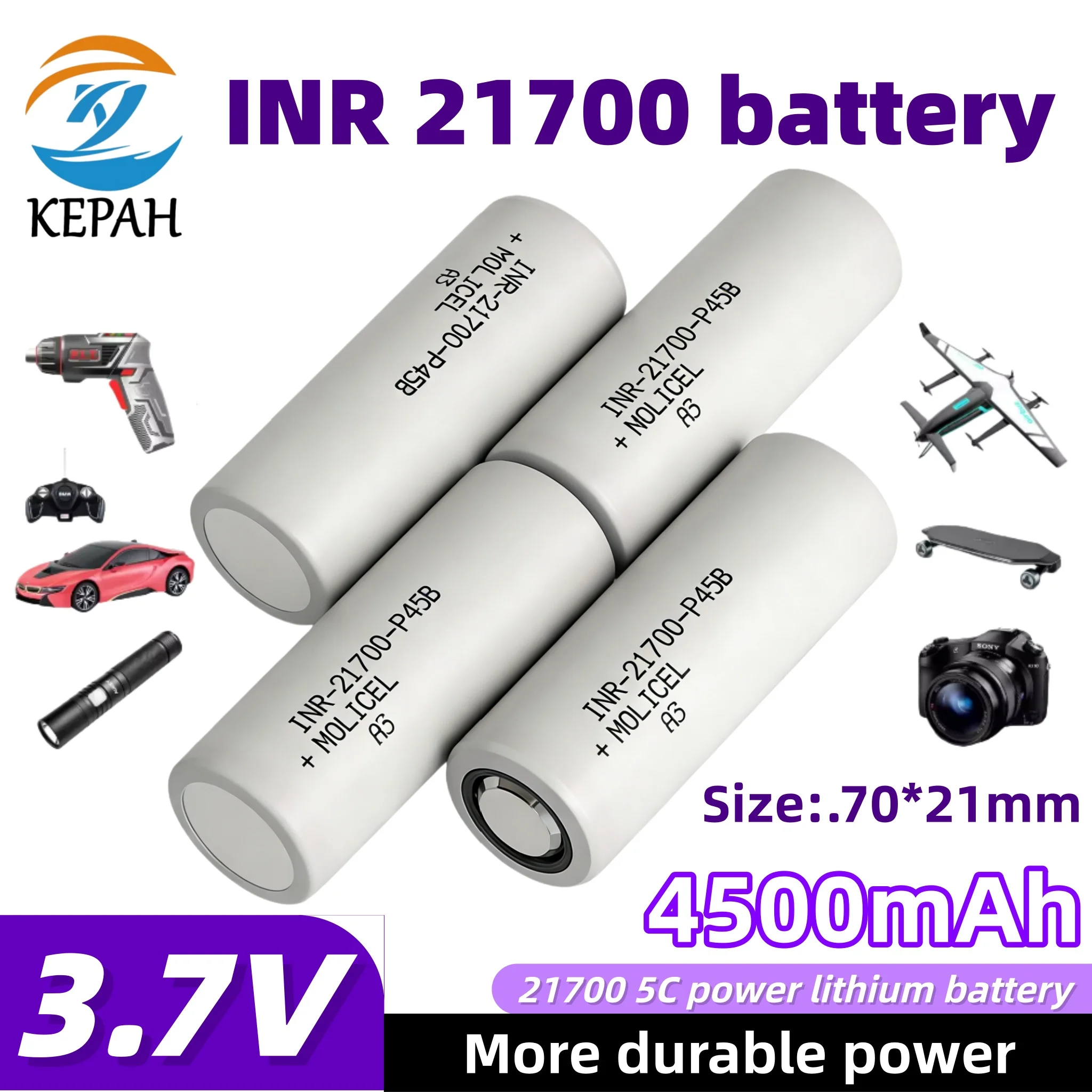 INR 21700 P45B 4500mAh Battery｜3.7V 10C High-Power Discharge, 1-20pcs Optional