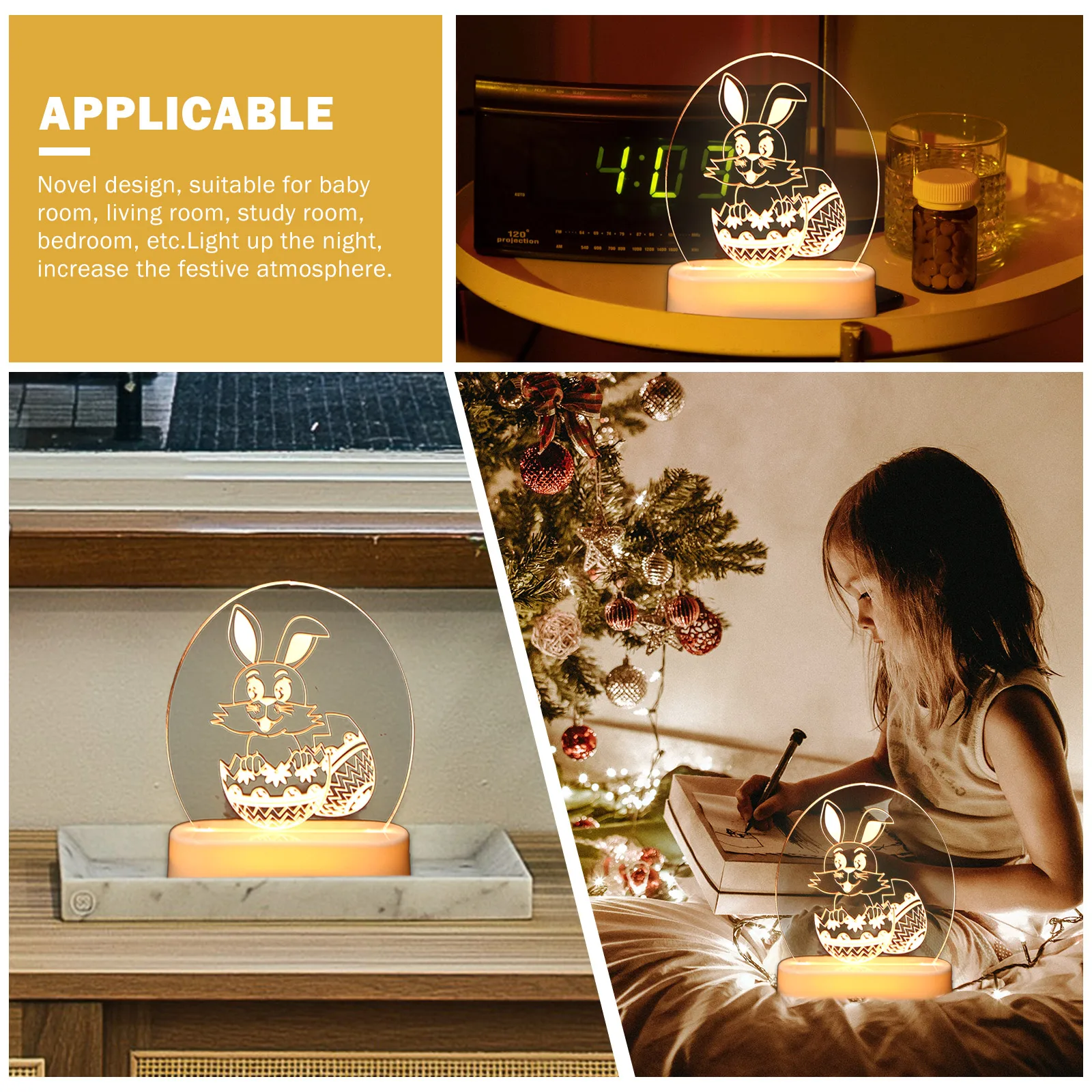 

1 set 1 Set Creative Rabbit Egg Acrylic Night Light Led Lamp For Bedroom Decor Desktop Home Ornament Easter Light