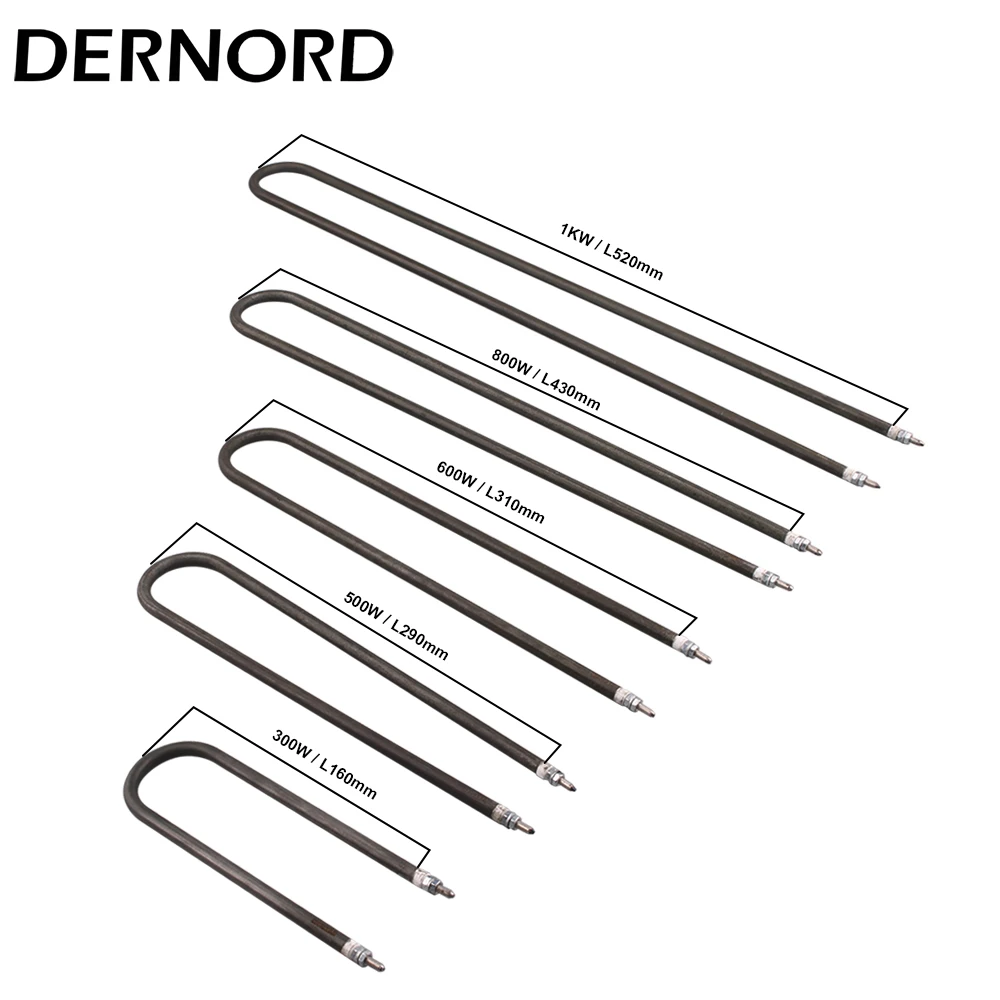 U Shape Electric Heating Element Air Burning 220V 300w 500w 600w 800w 1000w DERNORD Stainless Steels 304 Oven Tubular Heater