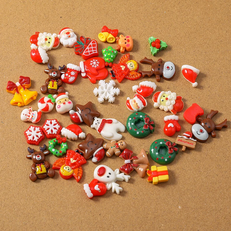 10pcs Resin Christmas Snowman Elk Santa Claus Flatback Cabochon Scrapbook for Jewelry Making DIY Hairpin Accessories Supplies