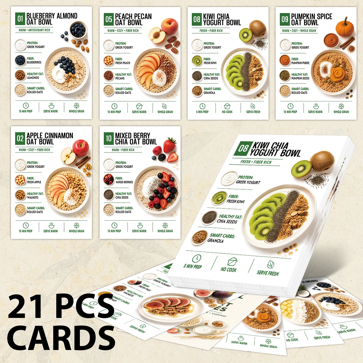 The Nutrition Fitness - 21 بطاقة وصفات للشوفان والزبادي، قوائم