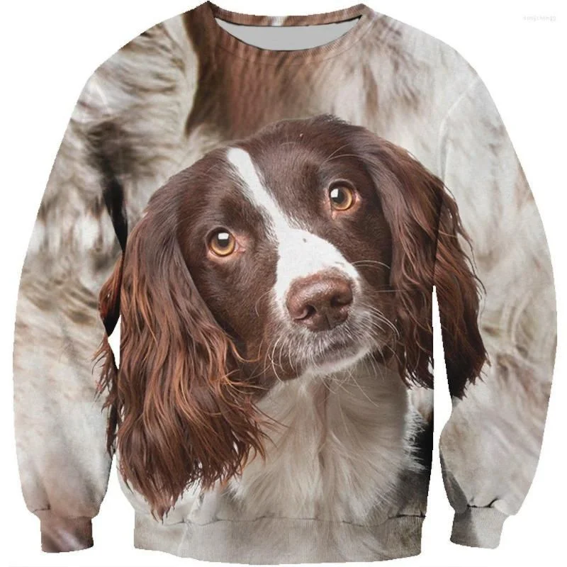 3D Printed Collie Hunting Dog Hoodie Men Animal Pattern Long Sleeved Sweatshirt Spring Autumn Round Neck Oversized Pullovers