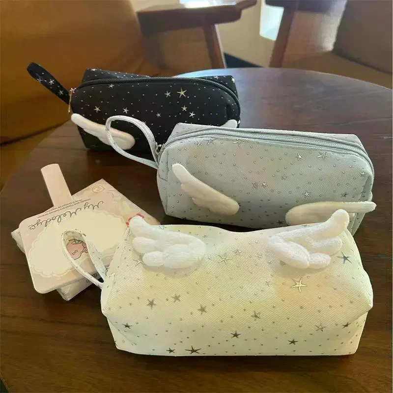 Print Wings Star Dots Pencil Case Y2k Desktop Storage Korean Style Pen Bag Large Capacity Stationery Storage