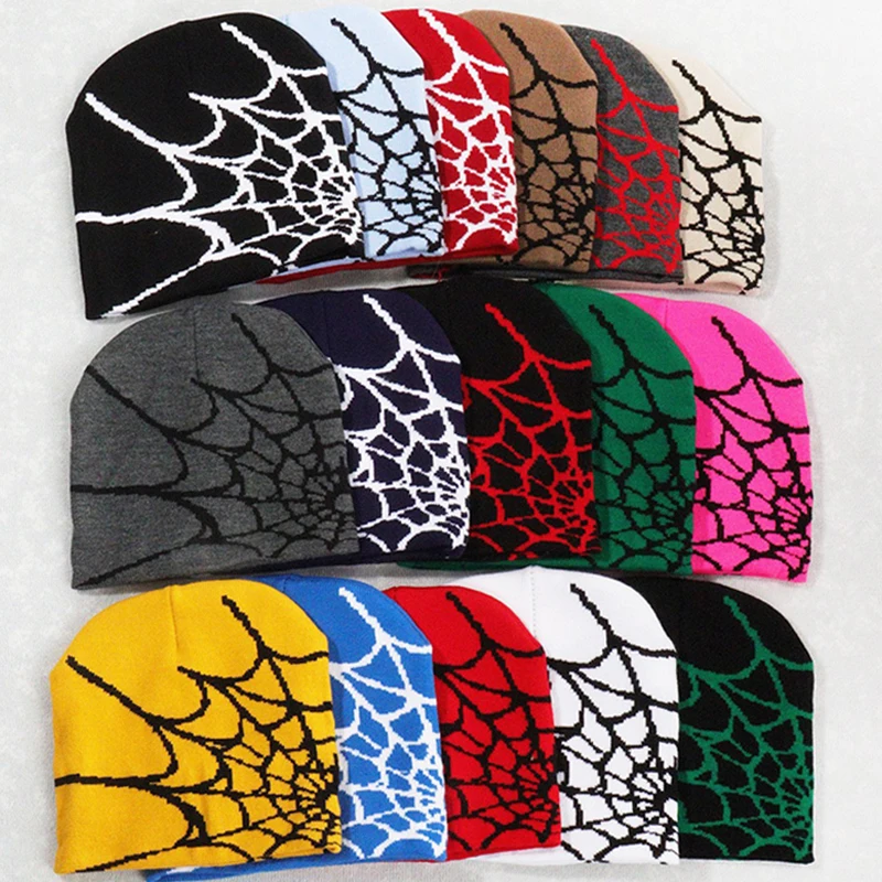 

Y2K Gothic Spider Pattern Wool Acrylic Knitted Hat Women Beanie Winter Warm Beanies Grunge Hip Hop Casual Skullies Outdoor Cap