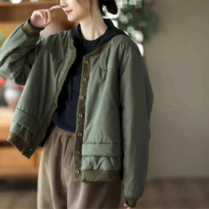 Quilted Coats for Women Lightweight Cotton-padded Cropped Baseball Jackets Long Sleeved Patchwork Casual Vintage Women Clothing