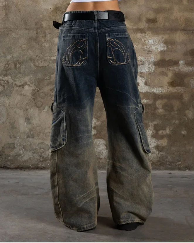 

90s Retro Washed Jeans Men Gradient Loose Straight Pants Women Harajuku Street Hip Hop Goth Wide Leg Pants Y2K Pants