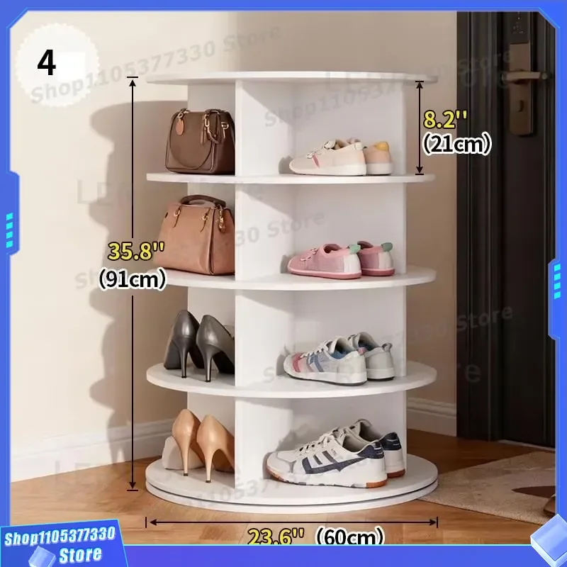 White 360 Degree Rotating Shoe Rack Modern Space Saving Cabinet For Home Furniture Store Display Storage Of Bags And Footwear
